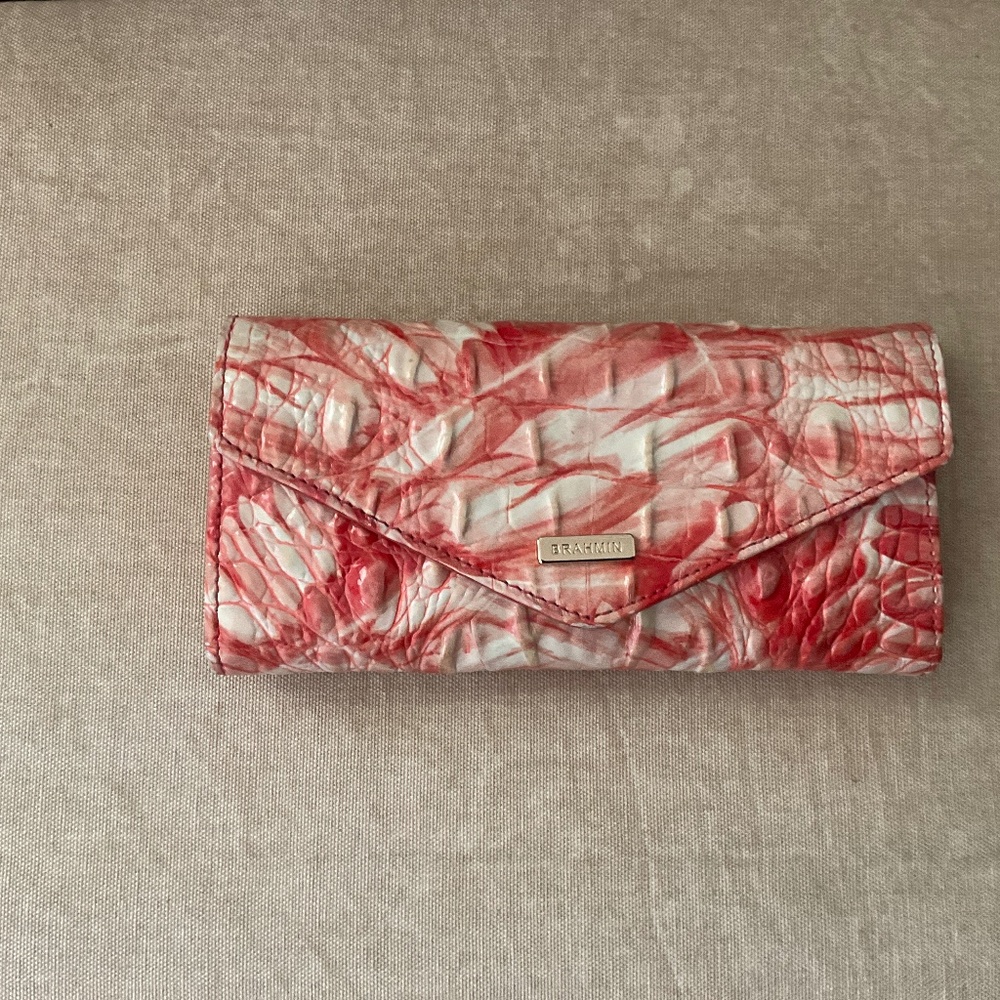 Brahmin Red and Cream Croc-Embossed Wallet